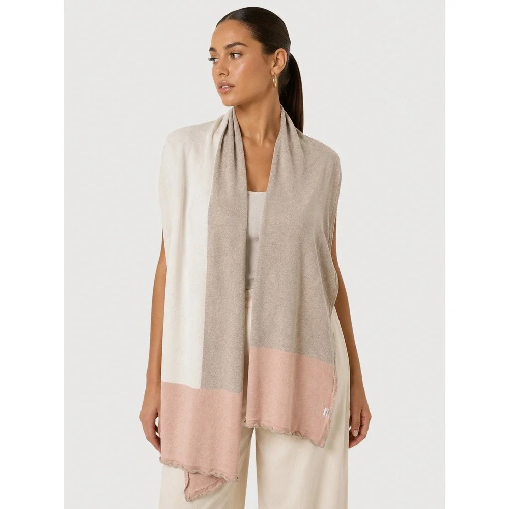 Zestt Organics Dreamsoft Cotton Colorblock Wrap Scarf Pink Beige Cream OS